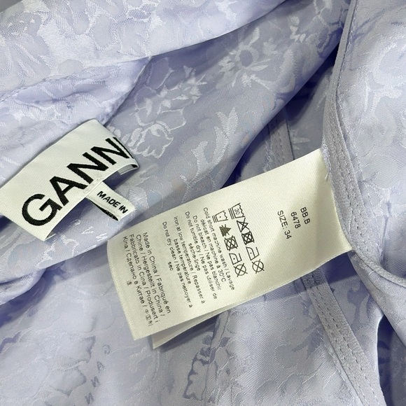 GANNI Jacquard Satin Wrap Midi Dress, Lilac Cosmic Sky, FR34/US2 - Picture 12 of 12